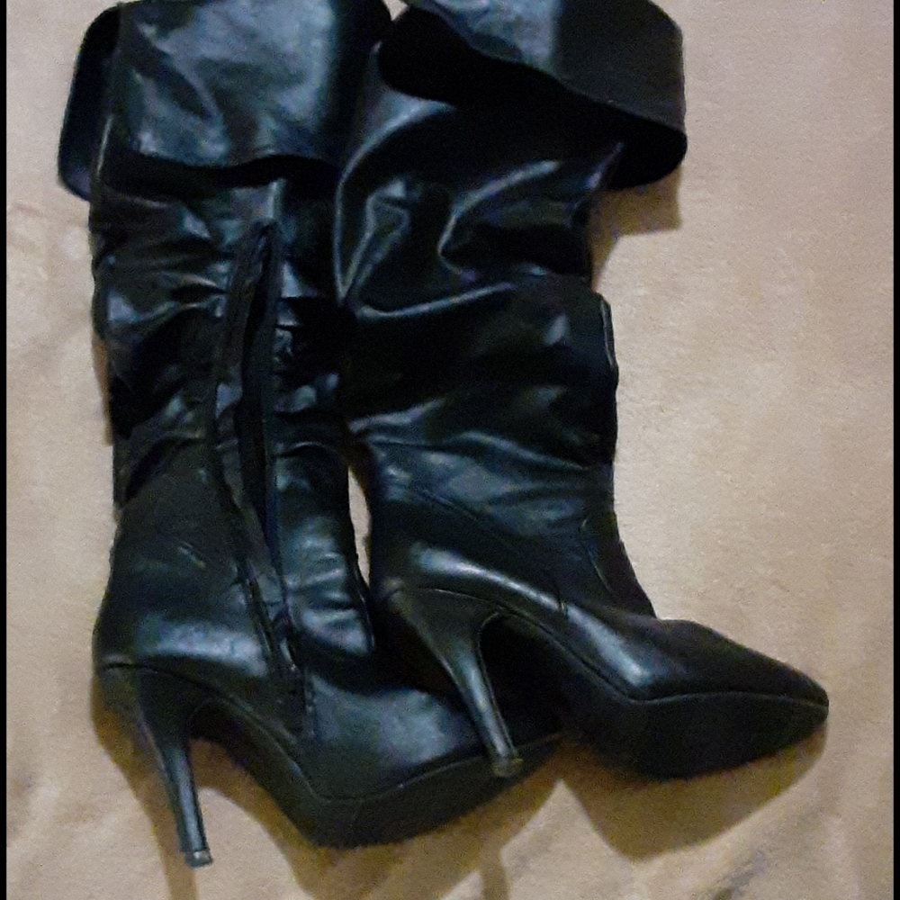 Flax leather overknee boots